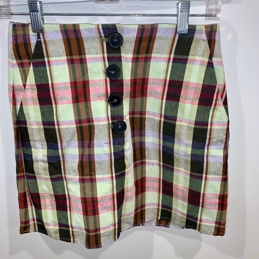 MNG Button Down Linen Mini Skirt